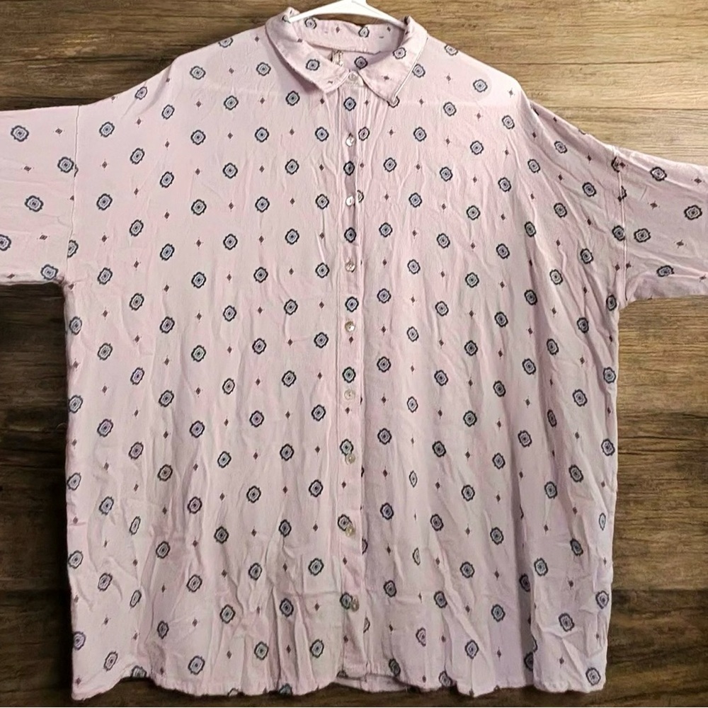 Intimately Free Chic Light Patterned Button Down … - image 2